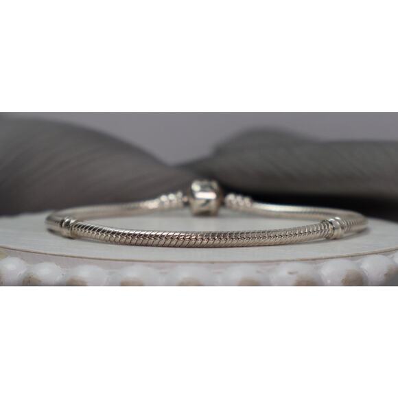 Pandora Sterling Silver Moments Barrel Clasp Snake Chain Bracelet 14.9G / 7.75in - Picture 2 of 5
